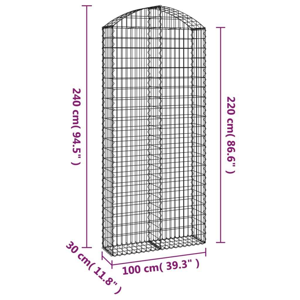 vidaXL Łukowaty kosz gabionowy 100x30x220/240 cm, galwanizowane żelazo