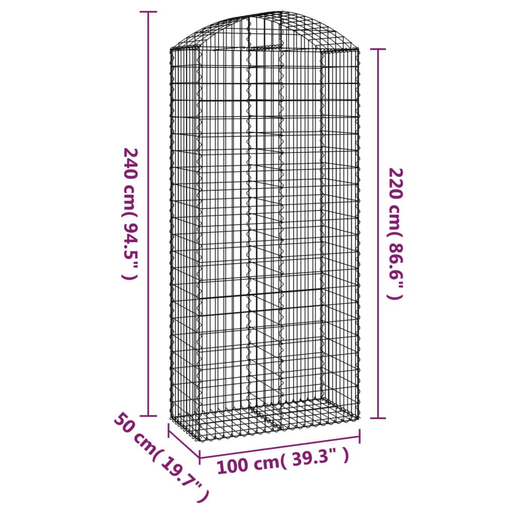 vidaXL Łukowaty kosz gabionowy 100x50x220/240 cm, galwanizowane żelazo