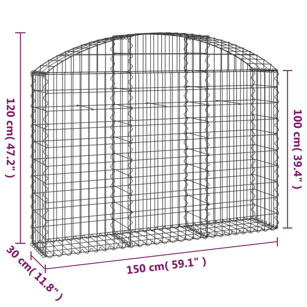 vidaXL Łukowaty kosz gabionowy 150x30x100/120 cm, galwanizowane żelazo