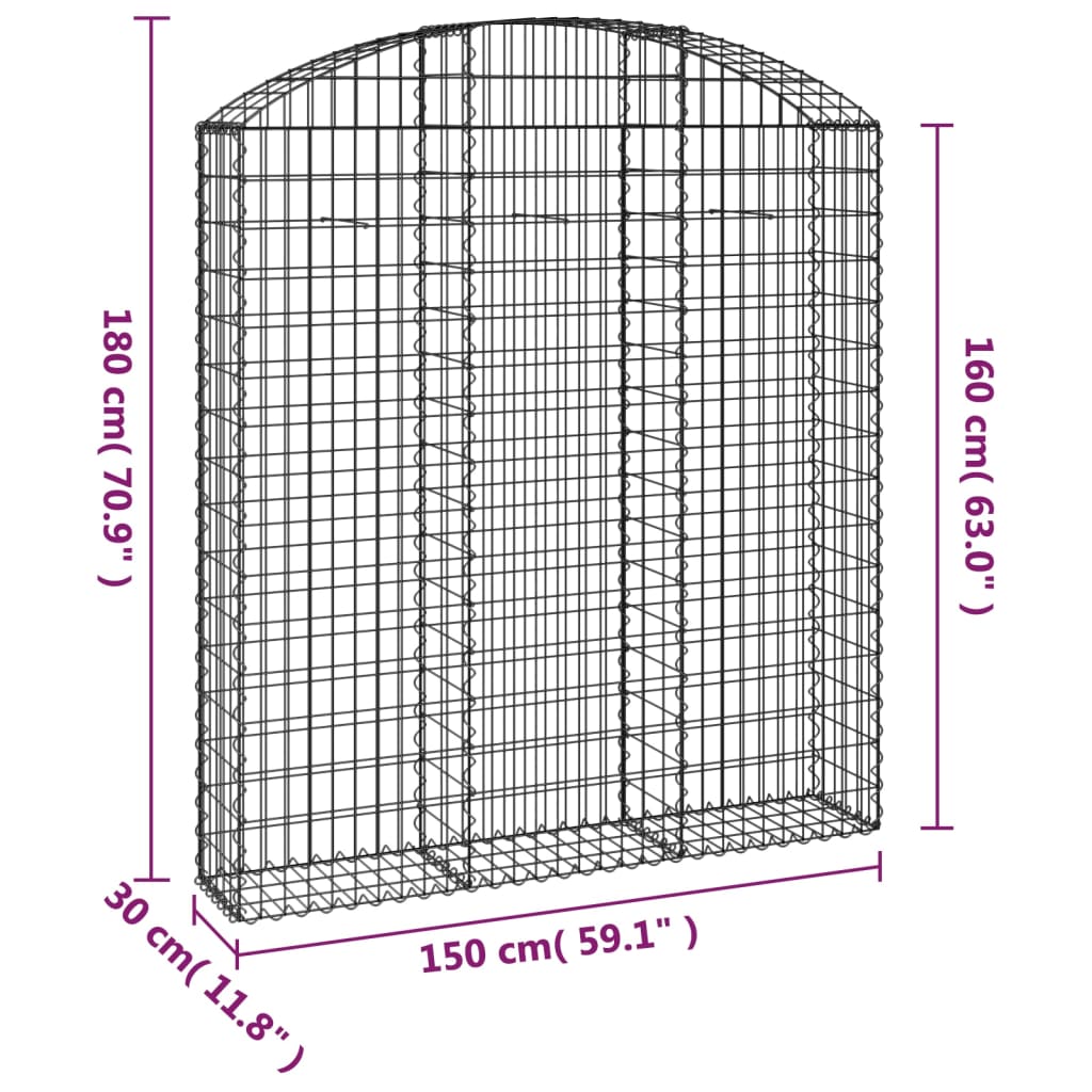 vidaXL Łukowaty kosz gabionowy 150x30x160/180 cm, galwanizowane żelazo