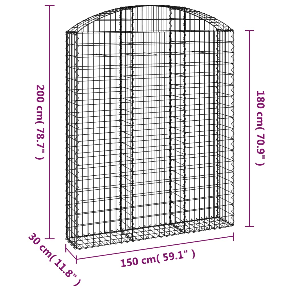 vidaXL Łukowaty kosz gabionowy 150x30x180/200 cm, galwanizowane żelazo