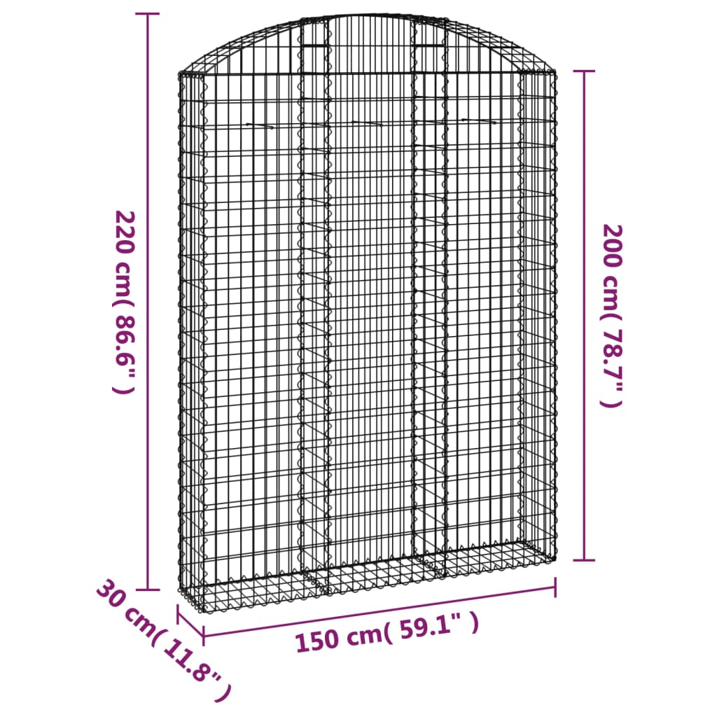 vidaXL Łukowaty kosz gabionowy 150x30x200/220 cm, galwanizowane żelazo