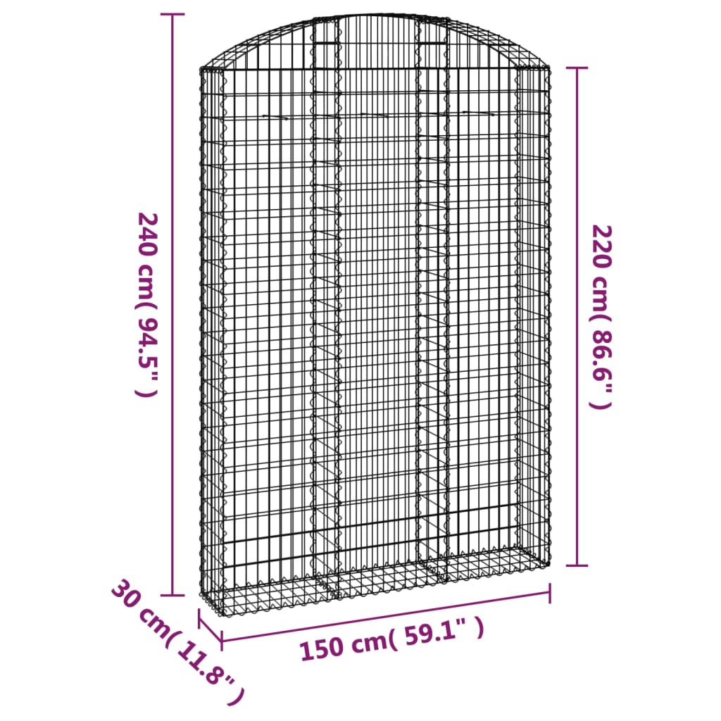 vidaXL Łukowaty kosz gabionowy 150x30x220/240 cm, galwanizowane żelazo