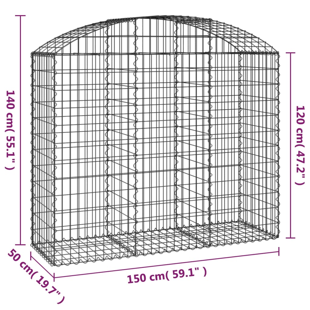 vidaXL Łukowaty kosz gabionowy 150x50x120/140 cm, galwanizowane żelazo