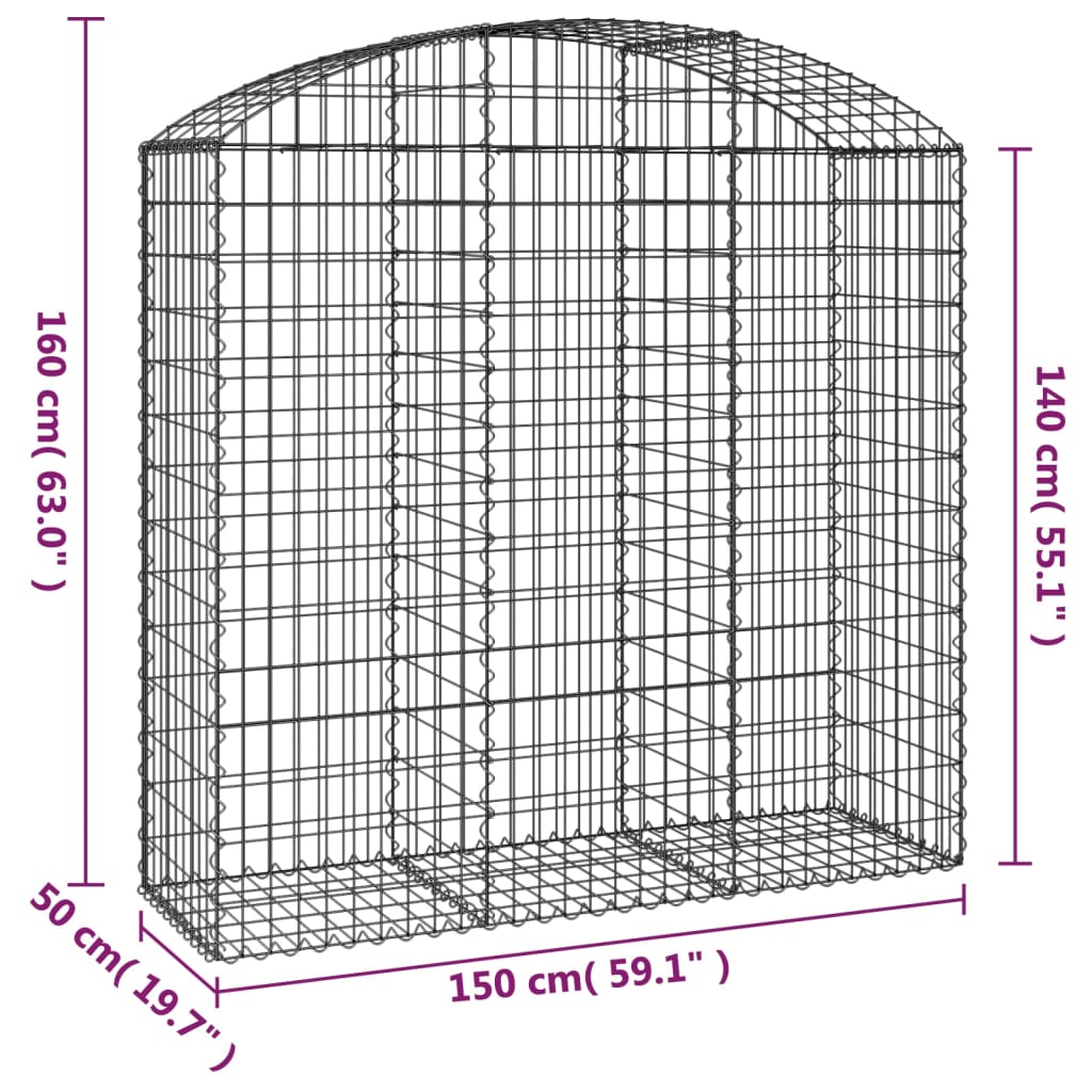 vidaXL Łukowaty kosz gabionowy 150x50x140/160 cm, galwanizowane żelazo