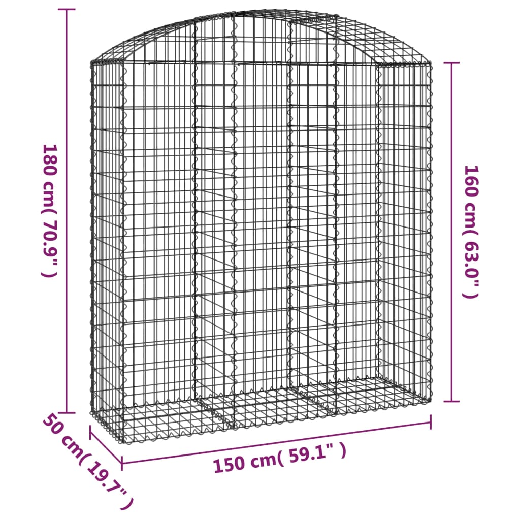 vidaXL Łukowaty kosz gabionowy 150x50x160/180 cm, galwanizowane żelazo