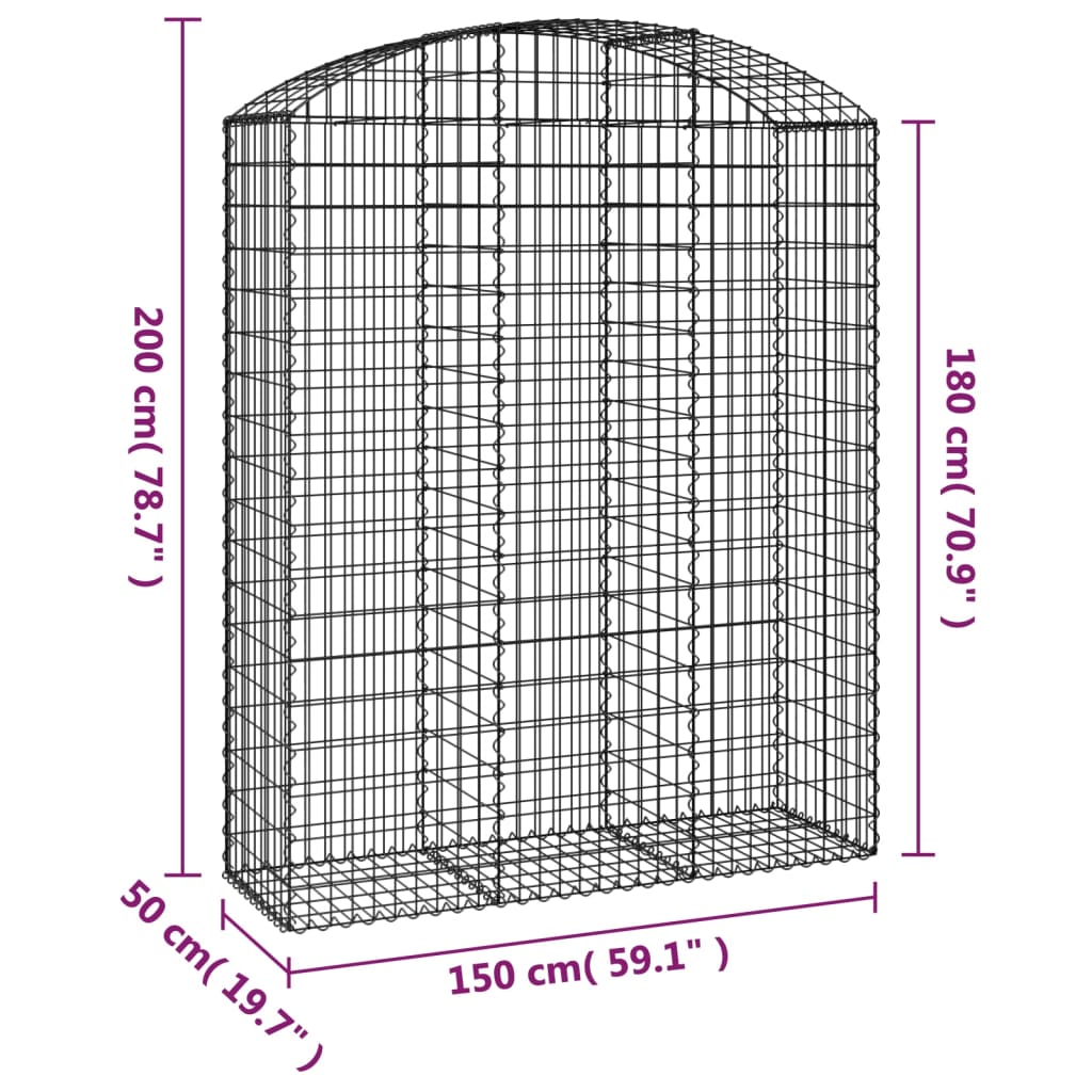 vidaXL Łukowaty kosz gabionowy 150x50x180/200 cm, galwanizowane żelazo