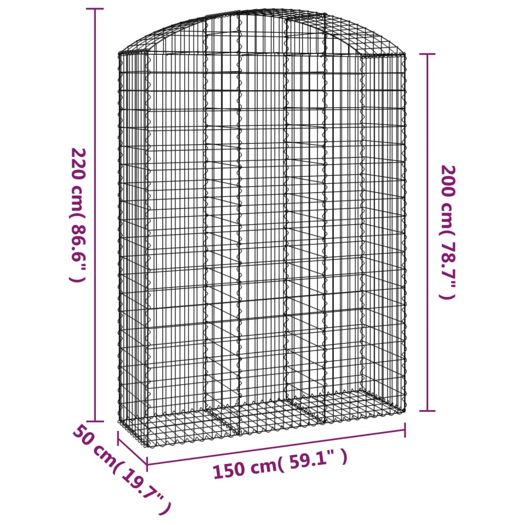 vidaXL Łukowaty kosz gabionowy 150x50x200/220 cm, galwanizowane żelazo