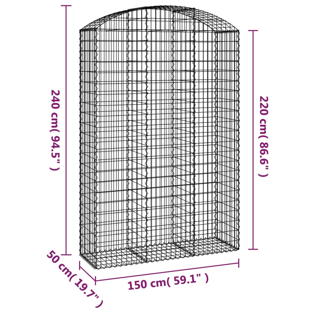 vidaXL Łukowaty kosz gabionowy 150x50x220/240 cm, galwanizowane żelazo