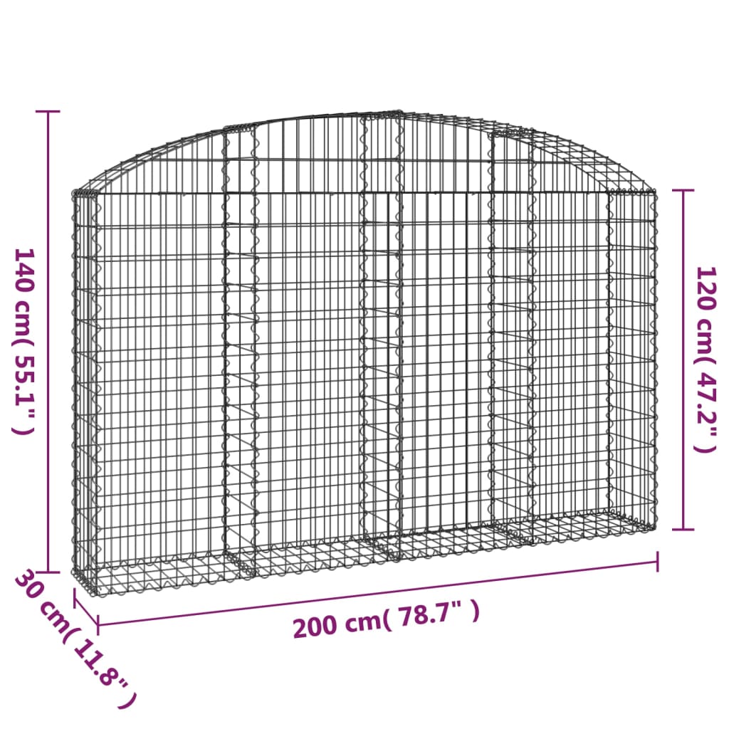 vidaXL Łukowaty kosz gabionowy 200x30x120/140 cm, galwanizowane żelazo
