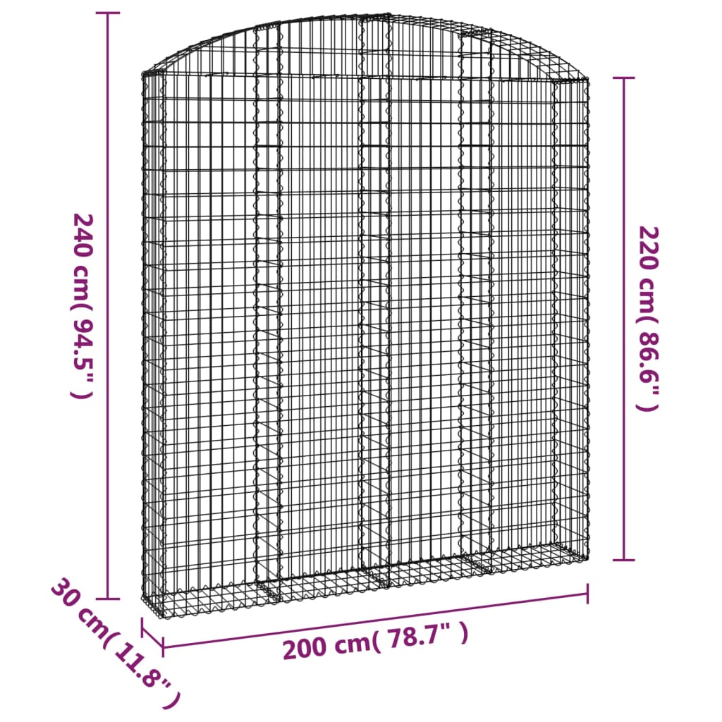vidaXL Łukowaty kosz gabionowy 200x30x220/240 cm, galwanizowane żelazo