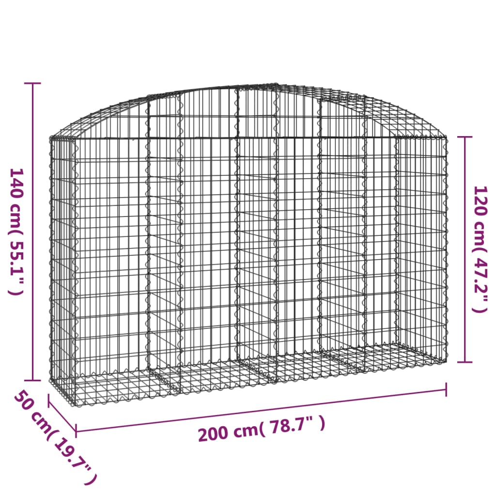 vidaXL Łukowaty kosz gabionowy 200x50x120/140 cm, galwanizowane żelazo