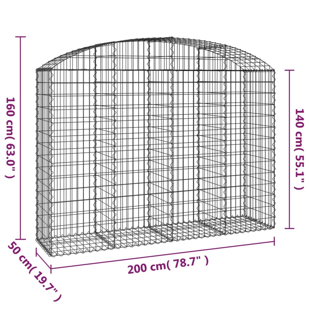 vidaXL Łukowaty kosz gabionowy 200x50x140/160 cm, galwanizowane żelazo