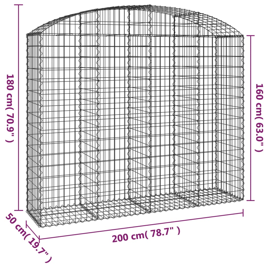 vidaXL Łukowaty kosz gabionowy 200x50x160/180 cm, galwanizowane żelazo