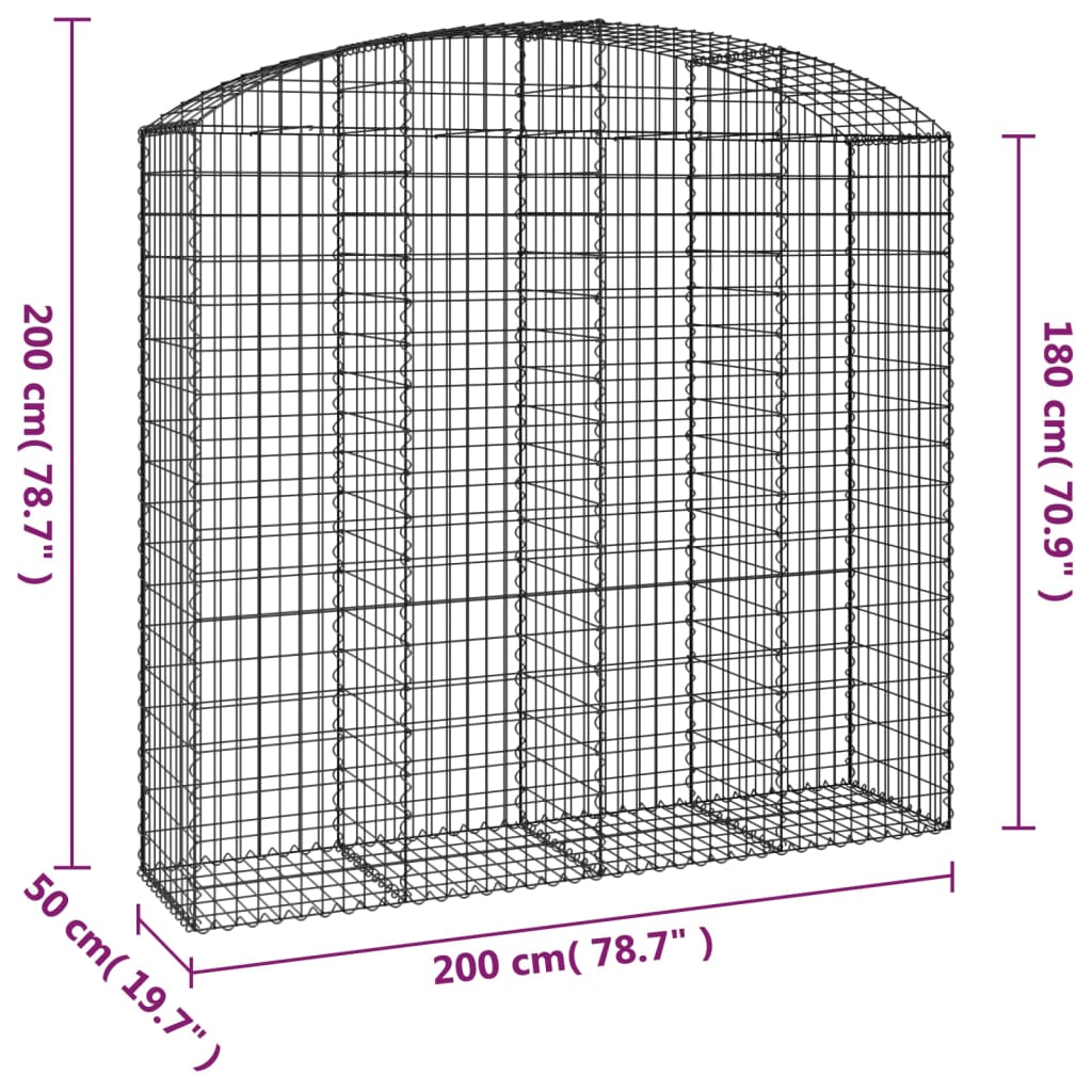 vidaXL Łukowaty kosz gabionowy 200x50x180/200 cm, galwanizowane żelazo