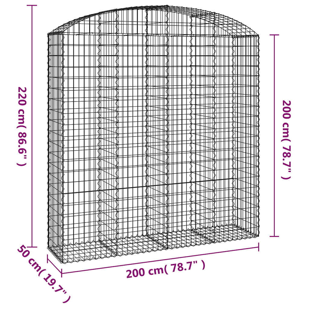 vidaXL Łukowaty kosz gabionowy 200x50x200/220 cm, galwanizowane żelazo