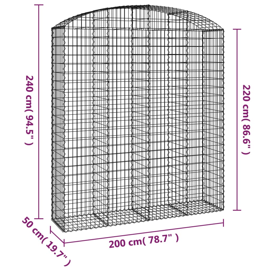 vidaXL Łukowaty kosz gabionowy 200x50x220/240 cm, galwanizowane żelazo