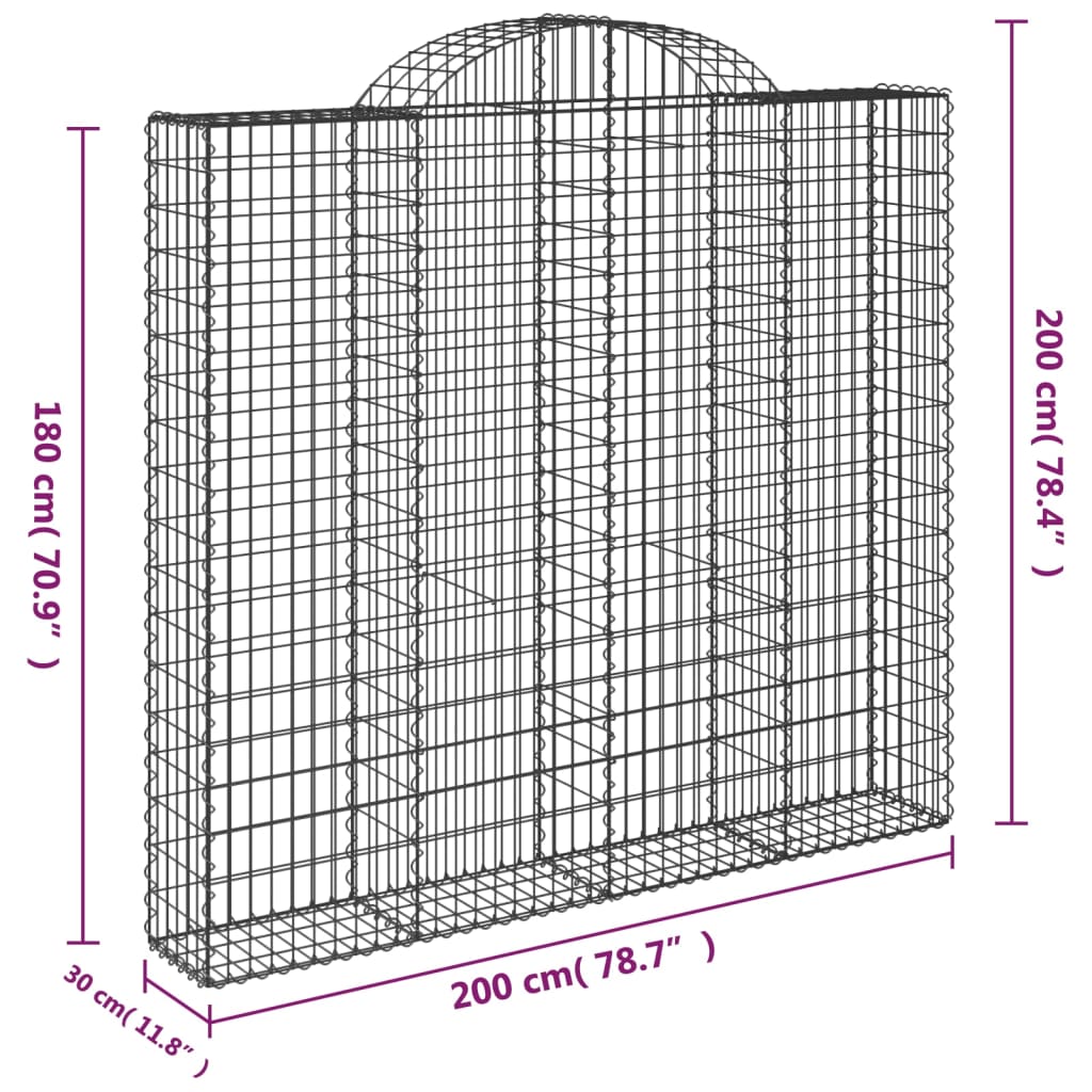 vidaXL Łukowaty kosz gabionowy 200x30x180/200 cm, galwanizowane żelazo