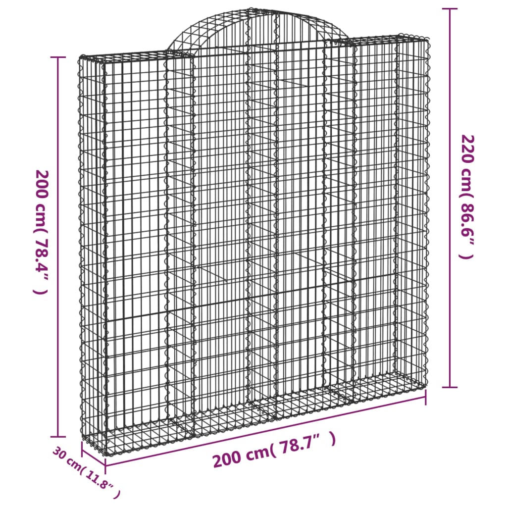 vidaXL Łukowaty kosz gabionowy 200x30x200/220 cm, galwanizowane żelazo