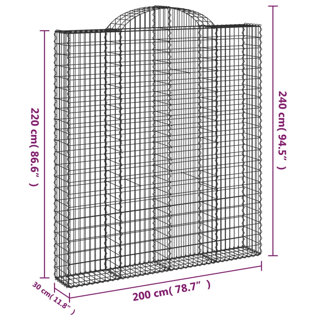 vidaXL Łukowaty kosz gabionowy 200x30x220/240 cm, galwanizowane żelazo