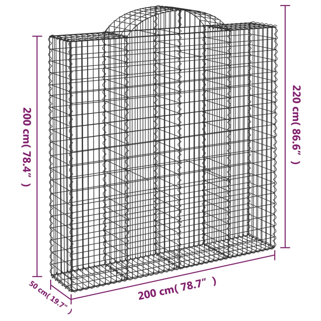 vidaXL Łukowaty kosz gabionowy 200x50x200/220 cm, galwanizowane żelazo