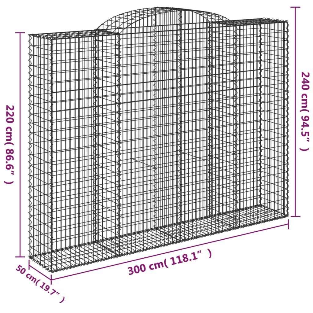 vidaXL Łukowaty kosz gabionowy 300x50x220/240 cm, galwanizowane żelazo