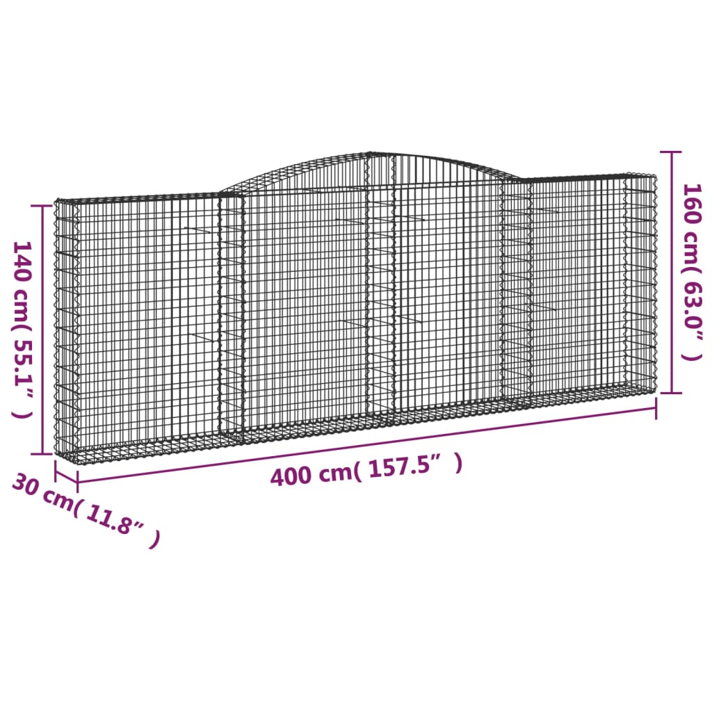 vidaXL Łukowaty kosz gabionowy 400x30x140/160 cm, galwanizowane żelazo