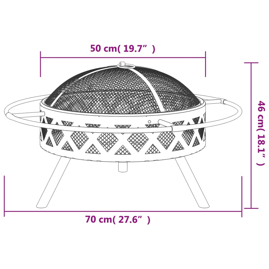 vidaXL Palenisko z pogrzebaczem, 70 cm, XXL, stal