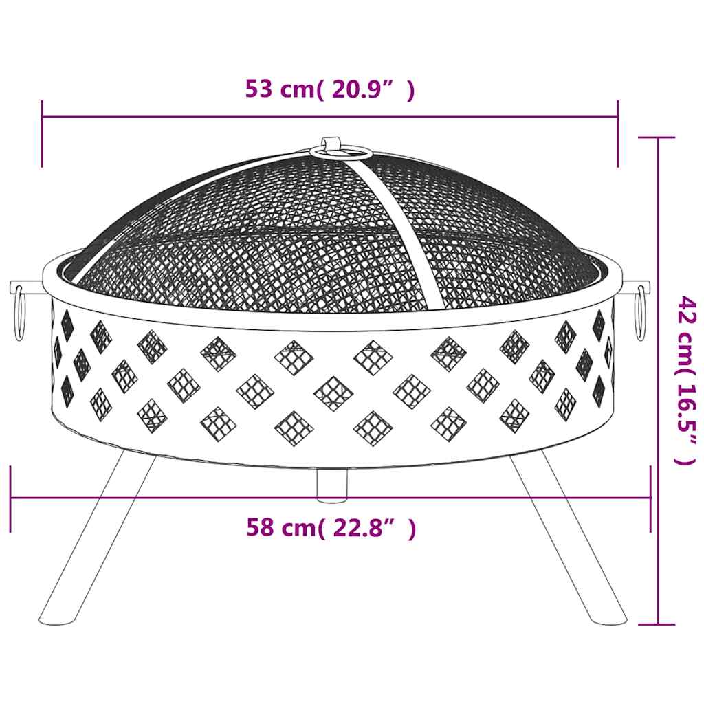 vidaXL Palenisko z pogrzebaczem, 58 cm, XXL, stal