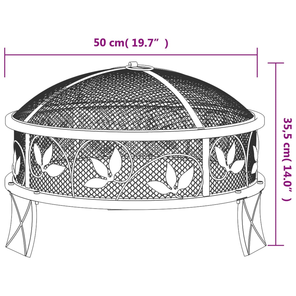 vidaXL Palenisko z pogrzebaczem, 50 cm, XXL, stal