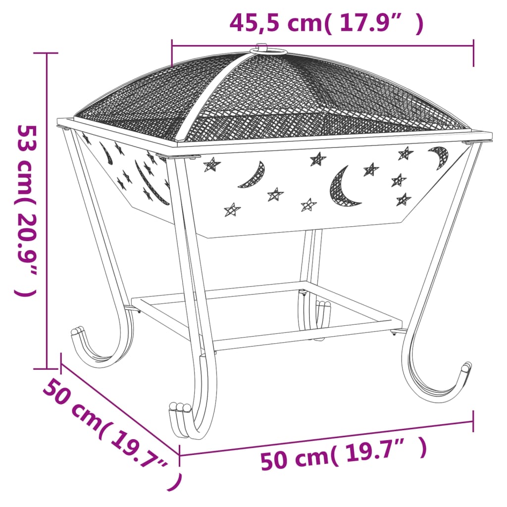 vidaXL Palenisko z pogrzebaczem, 50 cm, XXL, stal