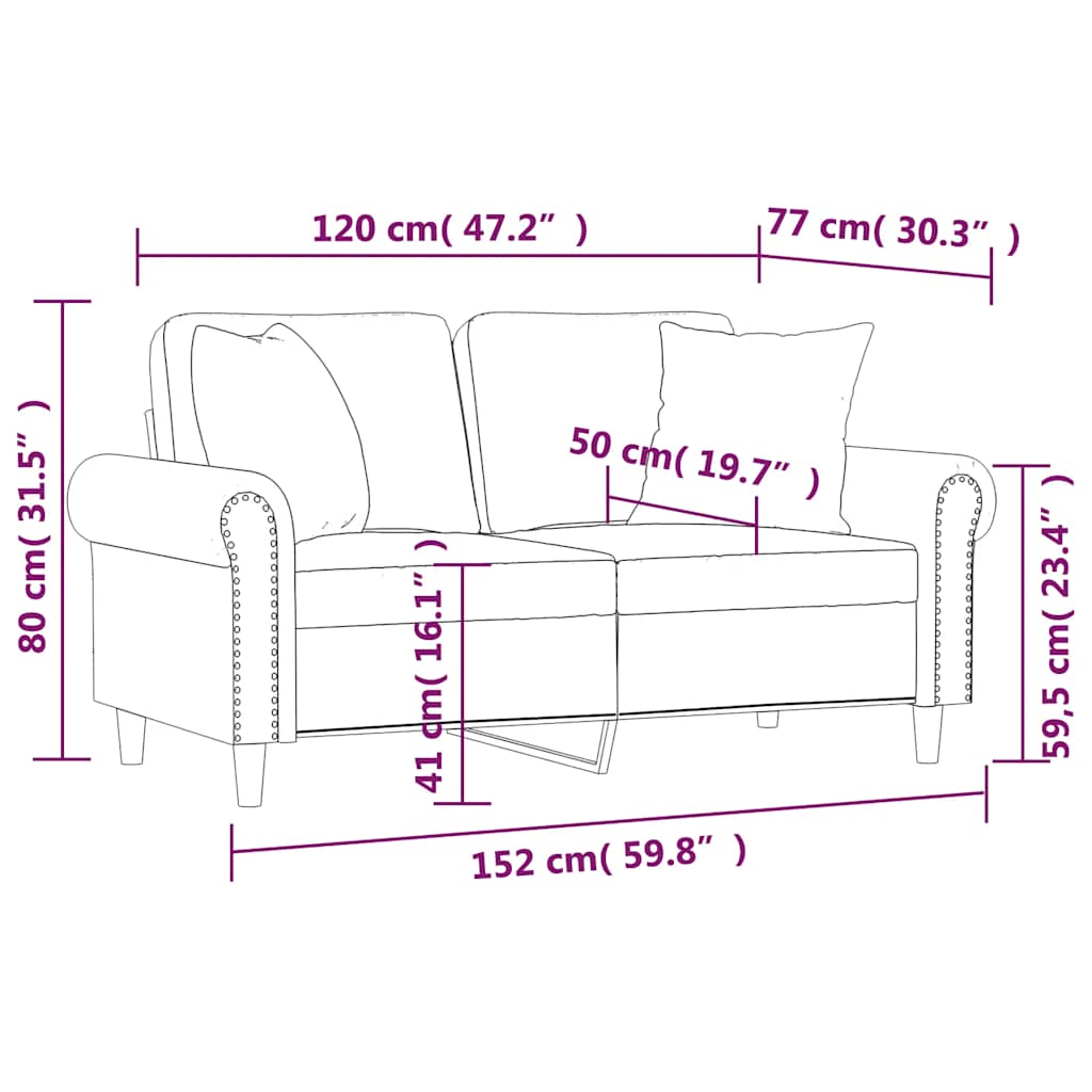 vidaXL 2-osobowa sofa z poduszkami, jasnoszara, 120 cm, aksamit