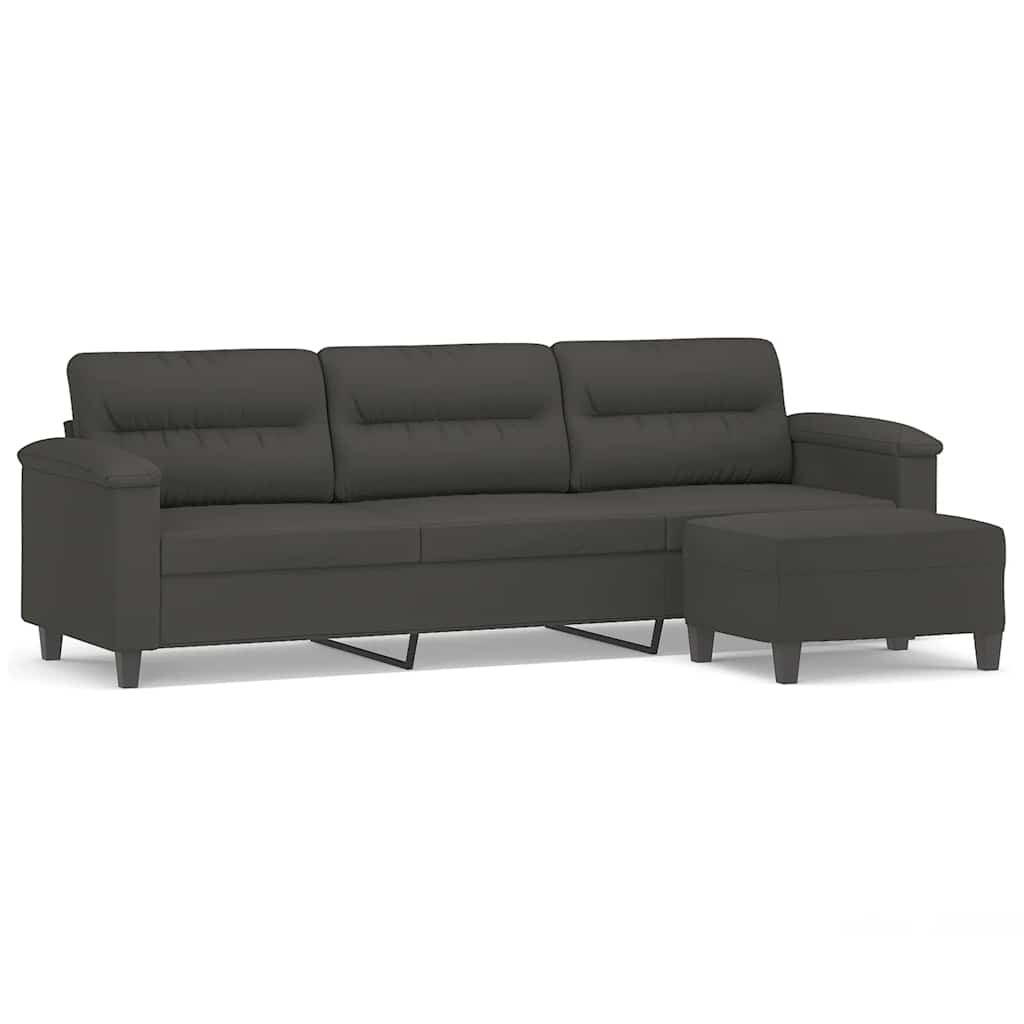 vidaXL 3-os. sofa z podnóżkiem, ciemnoszara, 210 cm, obita mikrofibrą