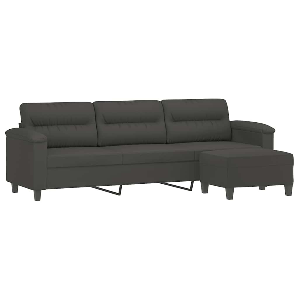 vidaXL 3-os. sofa z podnóżkiem, ciemnoszara, 210 cm, obita mikrofibrą
