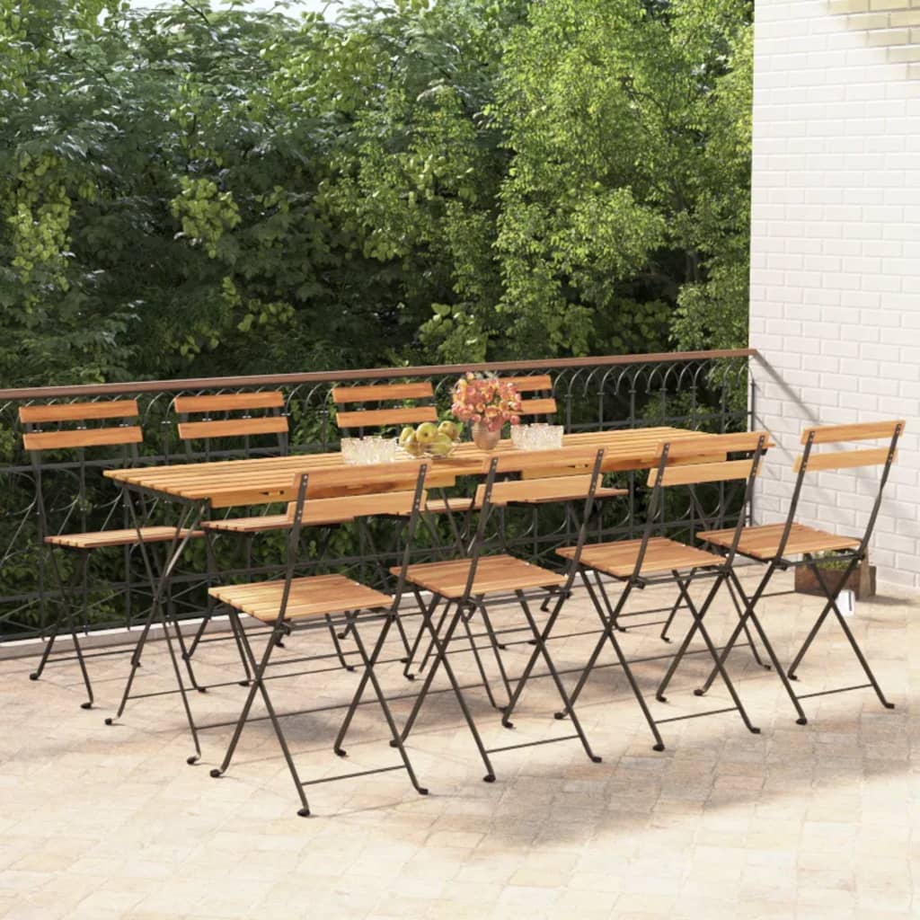 vidaXL Składane krzesła bistro, 8 szt., lite drewno tekowe i stal