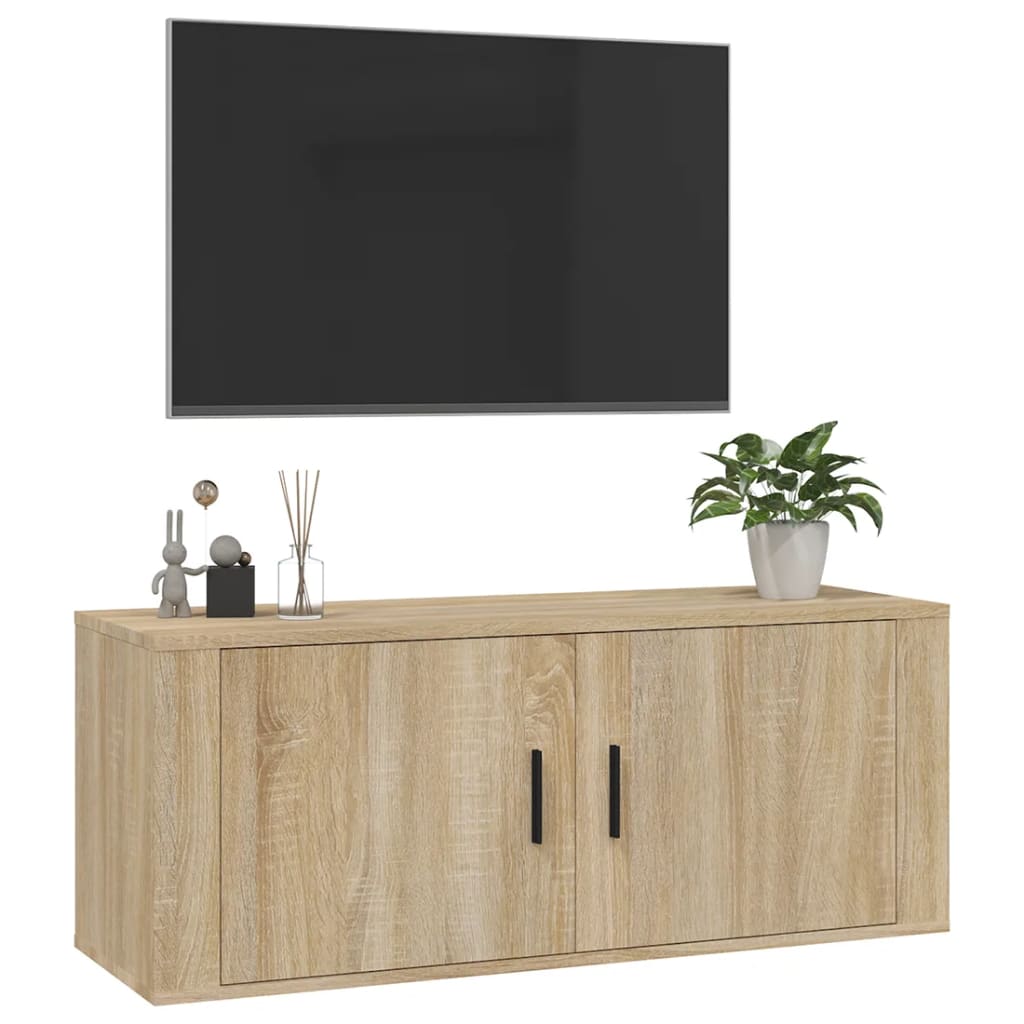 vidaXL Wisząca szafka telewizyjna, dąb sonoma, 100x34,5x40 cm