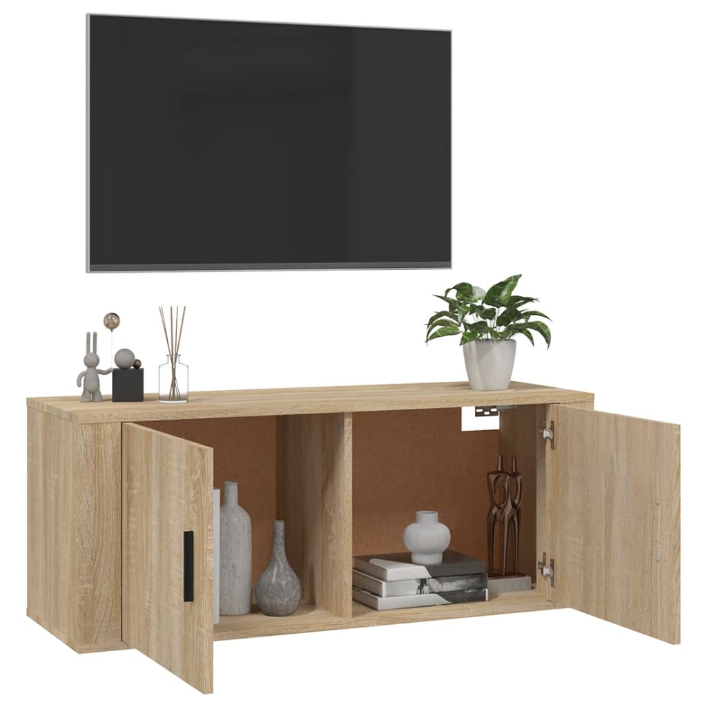 vidaXL Wisząca szafka telewizyjna, dąb sonoma, 100x34,5x40 cm