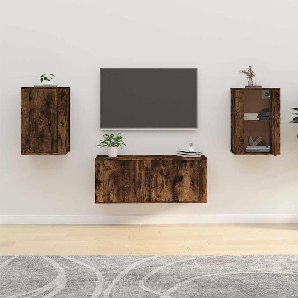 vidaXL Wiszące szafki TV, 2 szt., przydymiony dąb, 40x34,5x60 cm