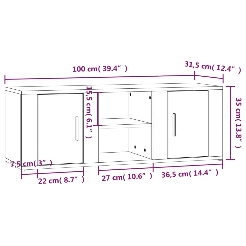 vidaXL Szafka pod TV, dąb sonoma, 100x31,5x35 cm