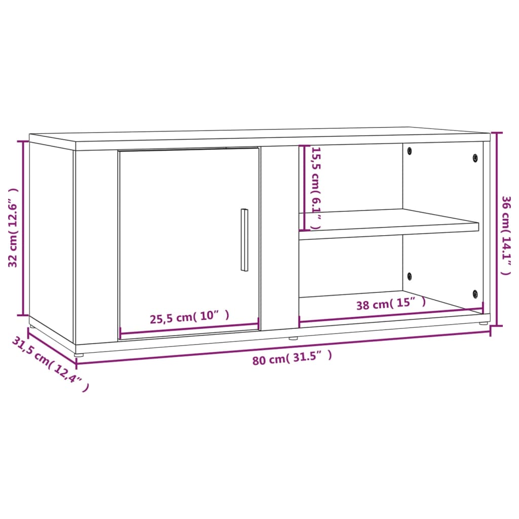 vidaXL Szafka pod TV, szary dąb sonoma, 80x31,5x36 cm