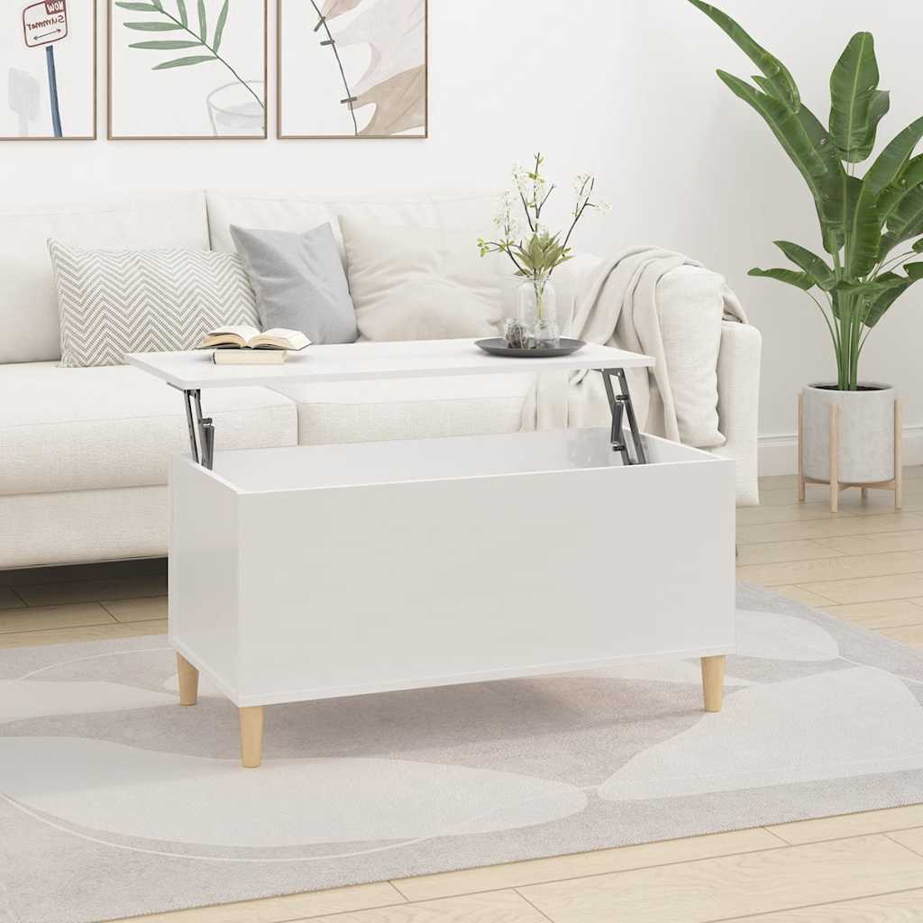vidaXL Stolik kawowy, biały z połyskiem, 90x44,5x45 cm