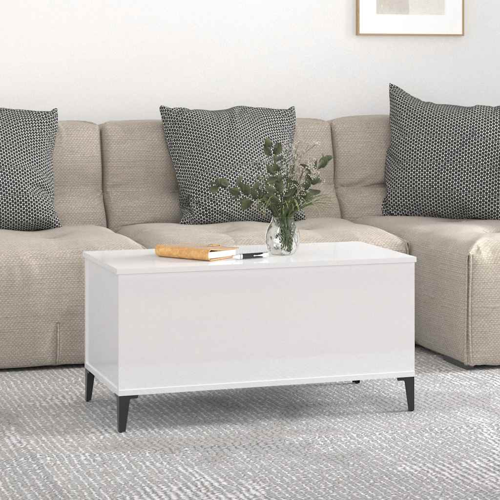 vidaXL Stolik kawowy, biały z połyskiem, 90x44,5x45 cm