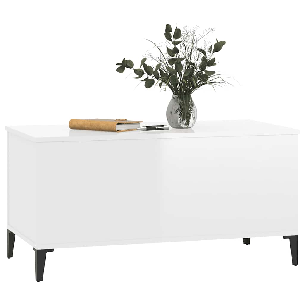 vidaXL Stolik kawowy, biały z połyskiem, 90x44,5x45 cm