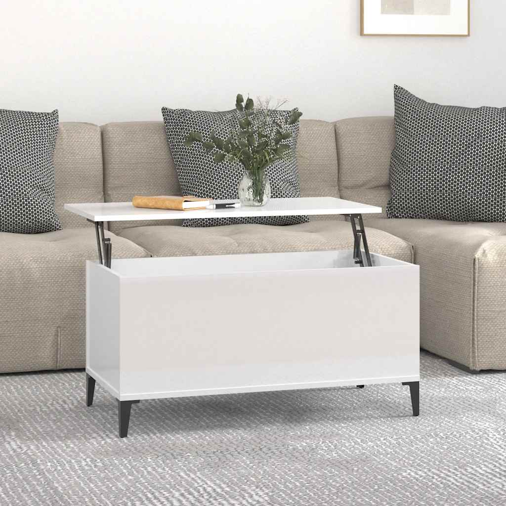 vidaXL Stolik kawowy, biały z połyskiem, 90x44,5x45 cm