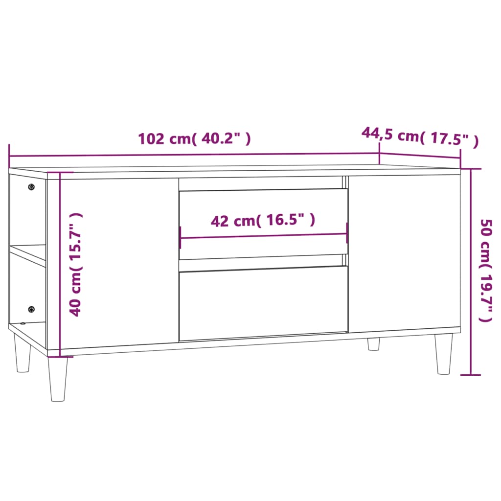 vidaXL Szafka pod TV, przydymiony dąb, 102x44,5x50 cm