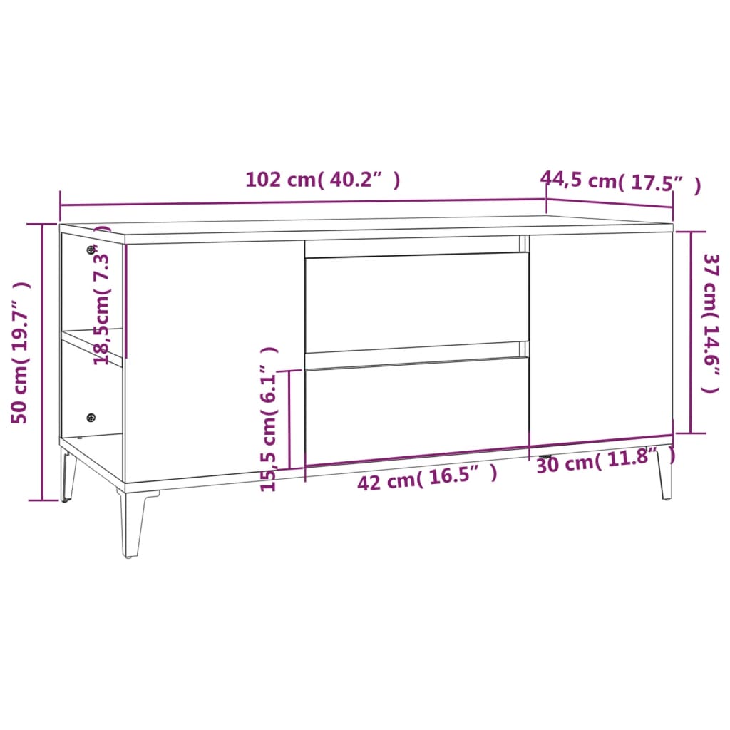 vidaXL Szafka pod TV, biała, 102x44,5x50 cm, materiał drewnopochodny