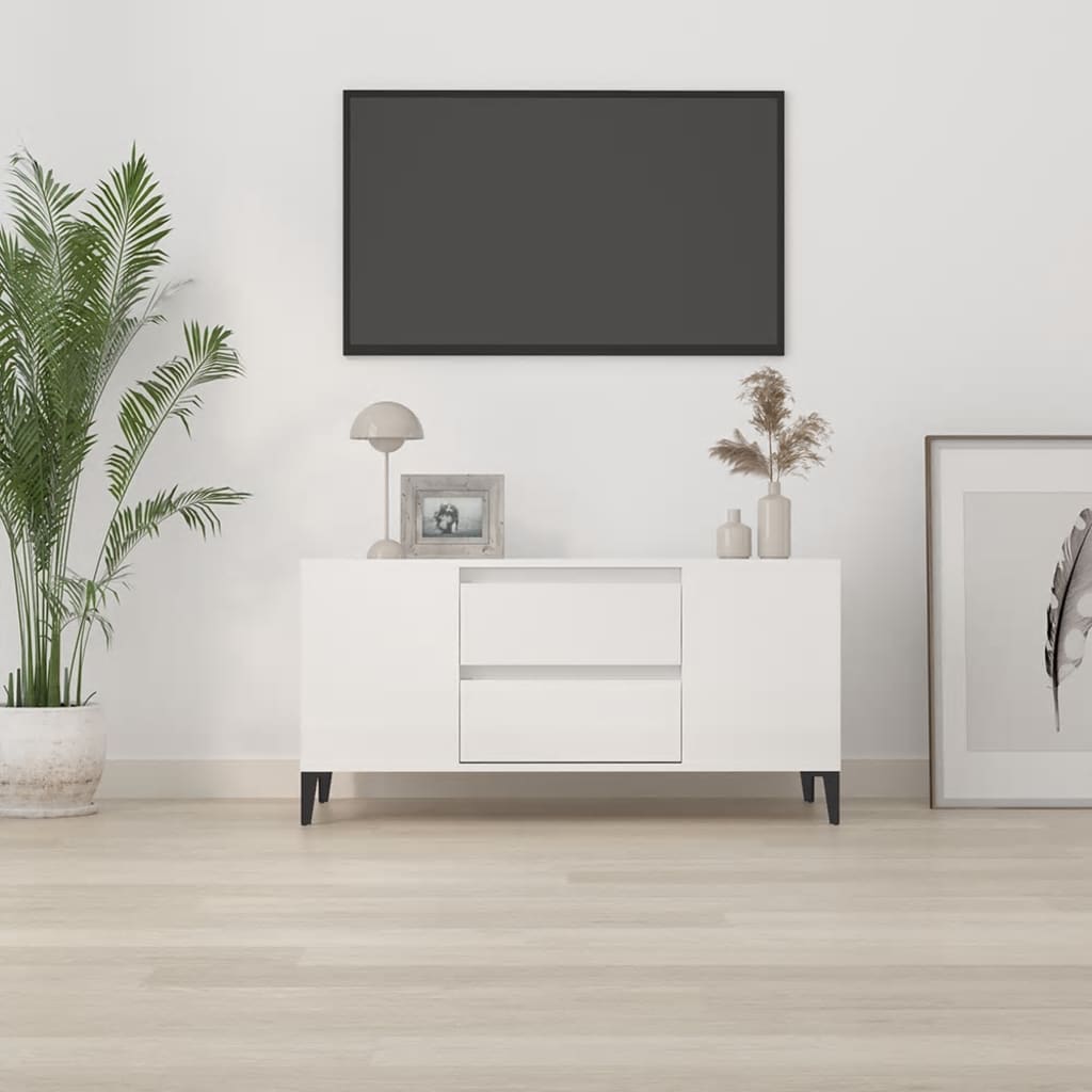 vidaXL Szafka pod TV, wysoki połysk, biała, 102x44,5x50 cm