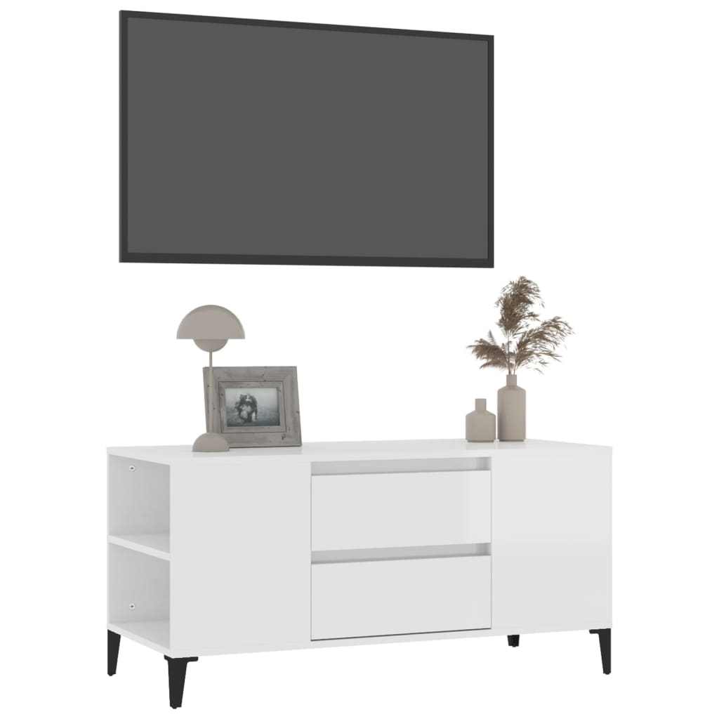 vidaXL Szafka pod TV, wysoki połysk, biała, 102x44,5x50 cm