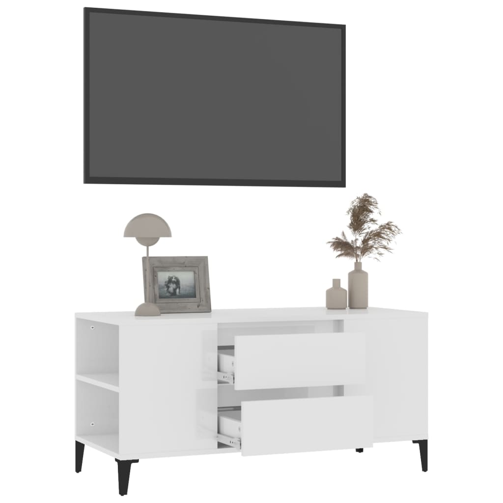 vidaXL Szafka pod TV, wysoki połysk, biała, 102x44,5x50 cm