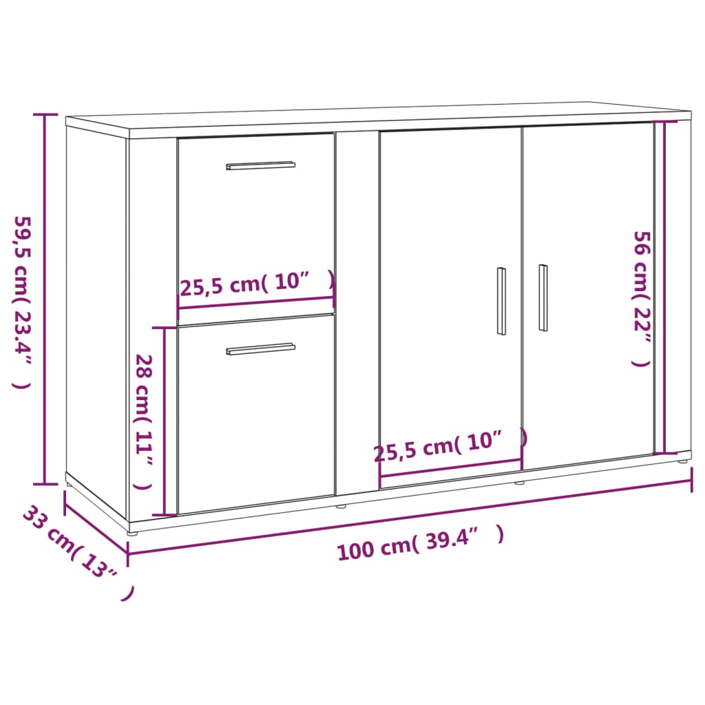 vidaXL Szafka, przydymiony dąb, 100x33x59,5, materiał drewnopochodny